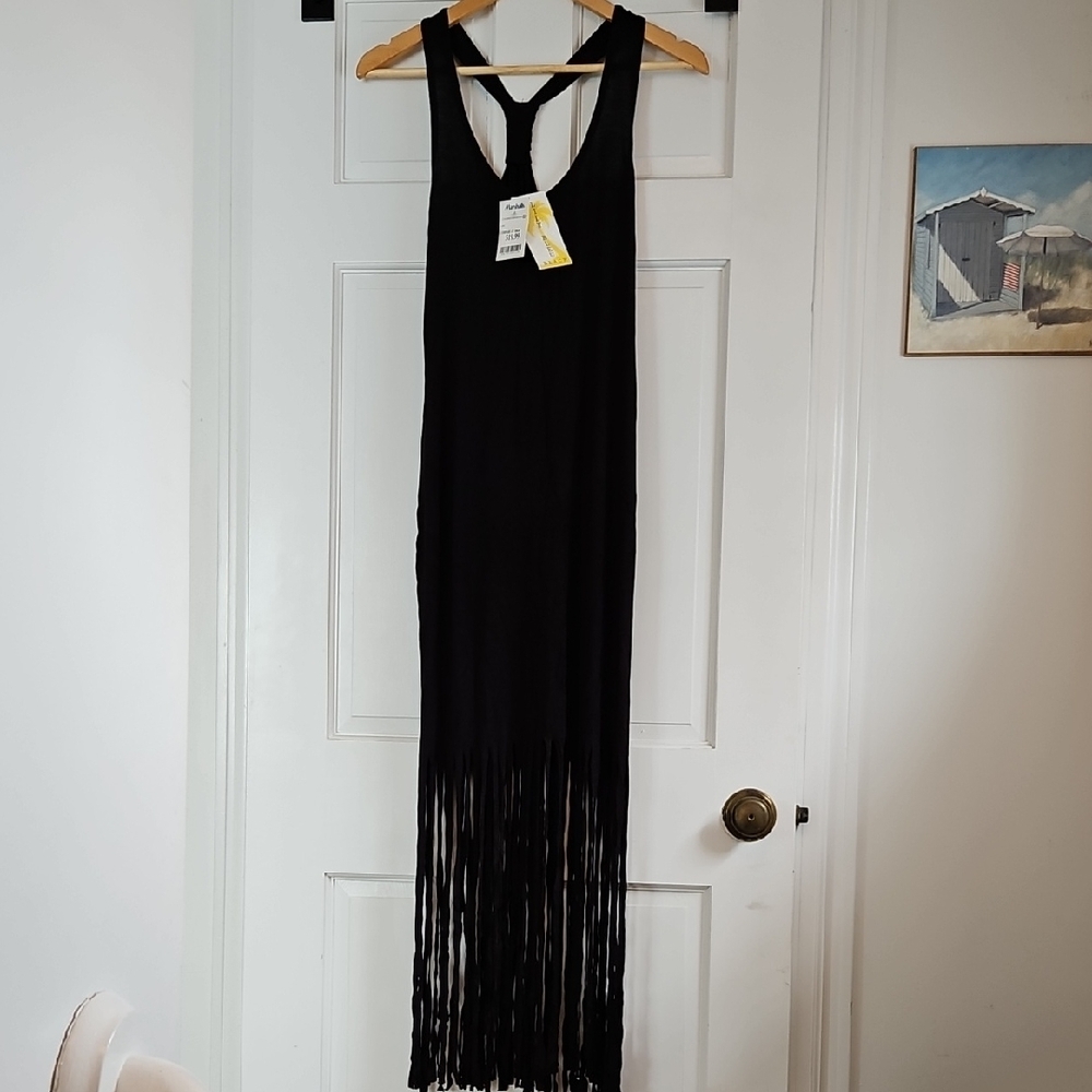Lily Bleu Black Fringe Beach Cover Up NWT
